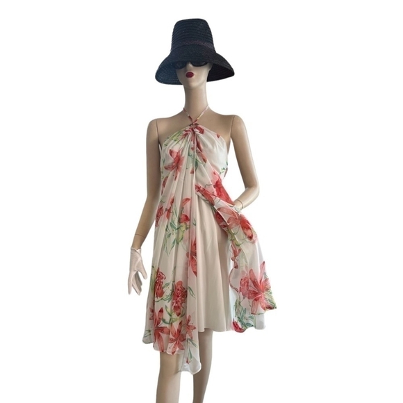 NWT White Susan Lucci Sheer Cover Up Dress Vivid Floral Print Rushed Tunic Dress - Picture 6 of 9